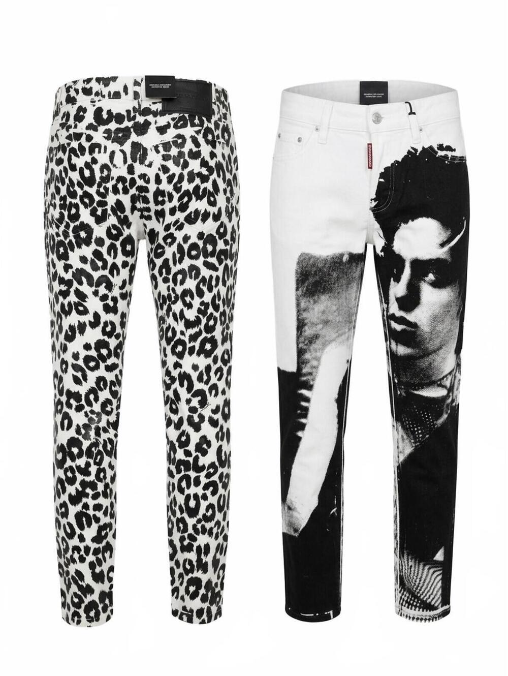 Dsquared2 Runway Straight Cropped Jean White Leopard Print IT 38 W30 | NWT